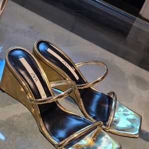 Zara Metallic Gold Wedge Heels